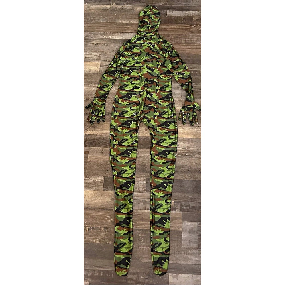 Morphsuits Camouflage Print Hooded Stretch Bodysuit Costume Size XL Poly/Spandex